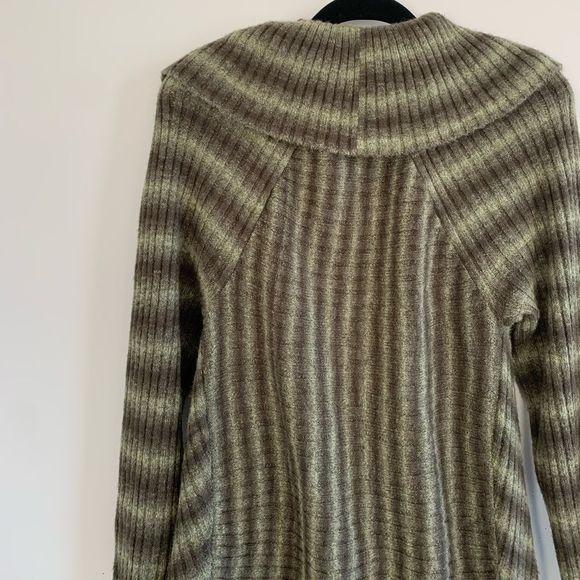 Spanner | Green & Grey Striped Long Sleeve Wool Cardigan - Picture 6 of 7